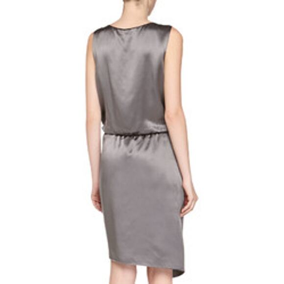 Halston Heritage Front Twist Silk Tank Dress Gunmetal Gray Silver, Medium - Picture 2 of 7
